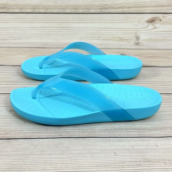 Crocs Sandals Womens 9 Blue Splash Glossy Flip Flop Neptune Thong Beach Pool EUC - Picture 13 of 14